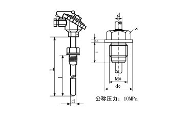 固定螺紋安裝整體鉆孔熱電阻