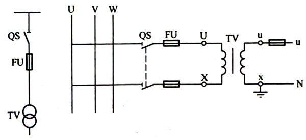 一個(gè)單相電壓互感器的接線(xiàn)