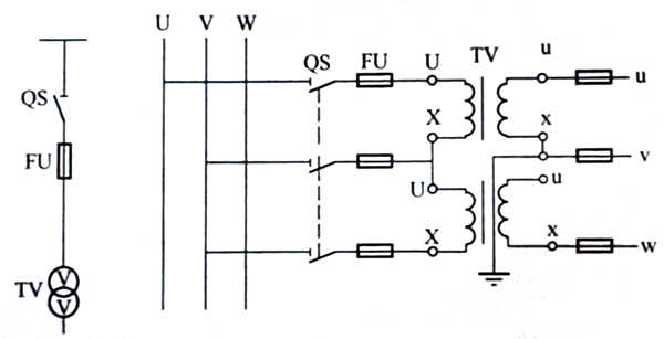 三個(gè)單相電壓互感器Y0/Y0接線(xiàn)