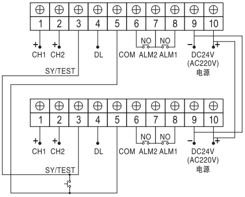 多臺(tái)雙點(diǎn)閃光報(bào)警儀接線圖