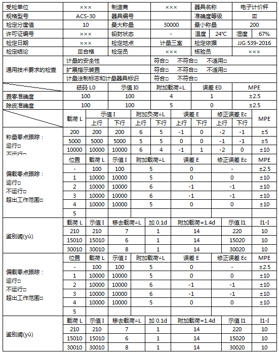 ACS-30電子計(jì)價(jià)秤檢定記錄