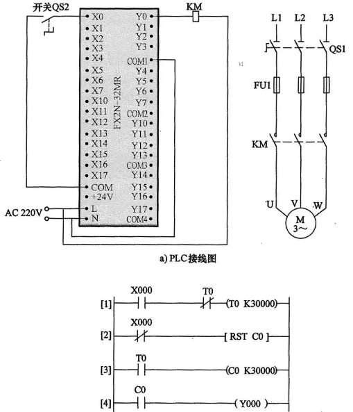 定時(shí)器與計(jì)時(shí)器組合延長(zhǎng)定時(shí)控制的PLC線路與梯形圖