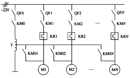 PLC自耦變壓器控制多臺電動機主電路圖