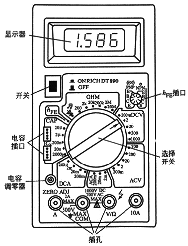 DT890數(shù)字式萬用表面板圖