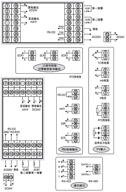 SWP-T805光柱調(diào)節(jié)器接線圖