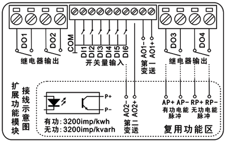 SWP-ELC多功能網(wǎng)絡(luò)電力儀表擴(kuò)展模塊端子圖