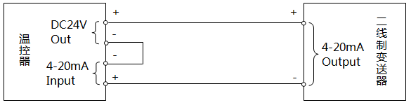 溫控器與二線制變送器的接線(由溫控器供電)