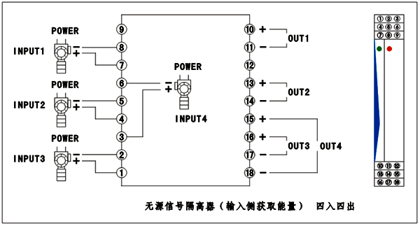 四入四出無源信號隔離器接線圖