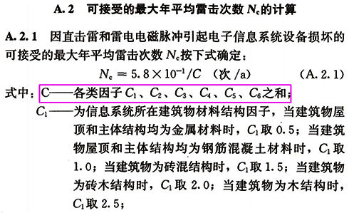 可接受的最大年平均雷擊次數(shù)NC計算公式