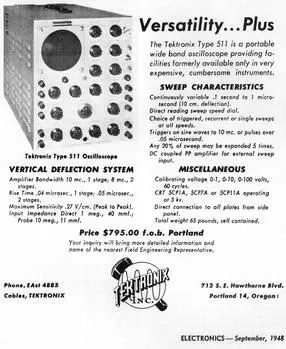 泰克1948年的示波器廣告